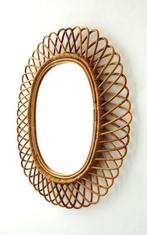 Vintage bamboe spiegel ovaal Wicker rotan XXL Franco Albini, Huis en Inrichting, Ophalen of Verzenden, Gebruikt, Ovaal, Minder dan 100 cm