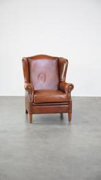 Luxe, statige, oorfauteuil gemaakt van rundleer, Huis en Inrichting, Fauteuils, Ophalen, Gebruikt, 75 tot 100 cm, Modern