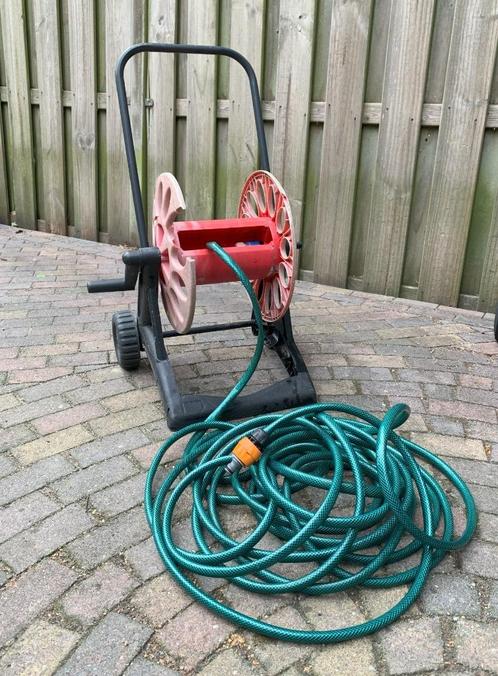 15 meter tuinslang - groen - met haspel, Tuin en Terras, Tuinslangen, Gebruikt, Tuinslang, Ophalen