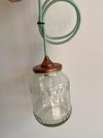 Glazen lamp conserven glas met mintgroen strijkijzersnoer, Huis en Inrichting, Lampen | Hanglampen, Gebruikt, Ophalen of Verzenden