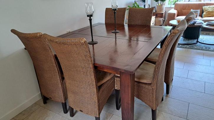 Koloniale teakhouten eetkamerset (zware kwaliteit)., Huis en Inrichting, Complete eetkamers, Gebruikt, Ophalen