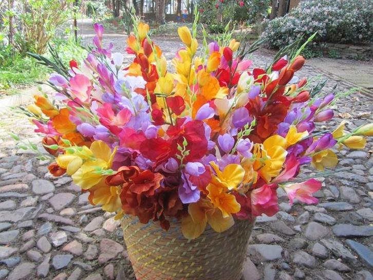 GLADIOOL - KUNST (LANG) GEEL & LILA, Huis en Inrichting, Woonaccessoires | Kunstplanten en Kunstbloemen, Nieuw, Ophalen of Verzenden