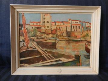Olieverf op doek Haven Middellandse zee door E Belzer 1957 beschikbaar voor biedingen