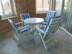 Complete tuinset met ronde tafel en vier stoelen, Tuin en Terras, Tuinsets en Loungesets, Ophalen, 4 zitplaatsen, Gebruikt, Tuinset