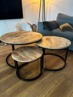 Salontafel set van mangohout, Ophalen, Gebruikt, Rond, 50 tot 100 cm