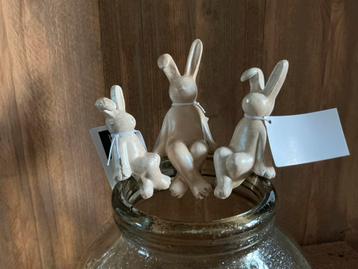 Nieuw set van 3 konijntjes randhangers vaas pot hanger beschikbaar voor biedingen