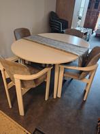 Ronde uitschuifbare eettafel met 4 stoelen, Huis en Inrichting, Tafels | Eettafels, Ophalen, Gebruikt, Rond, Vier personen