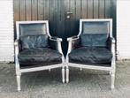 Gave set chesterfield fauteuils zwart craquelé leer., Huis en Inrichting, Fauteuils, Ophalen, Zo goed als nieuw, Minder dan 75 cm