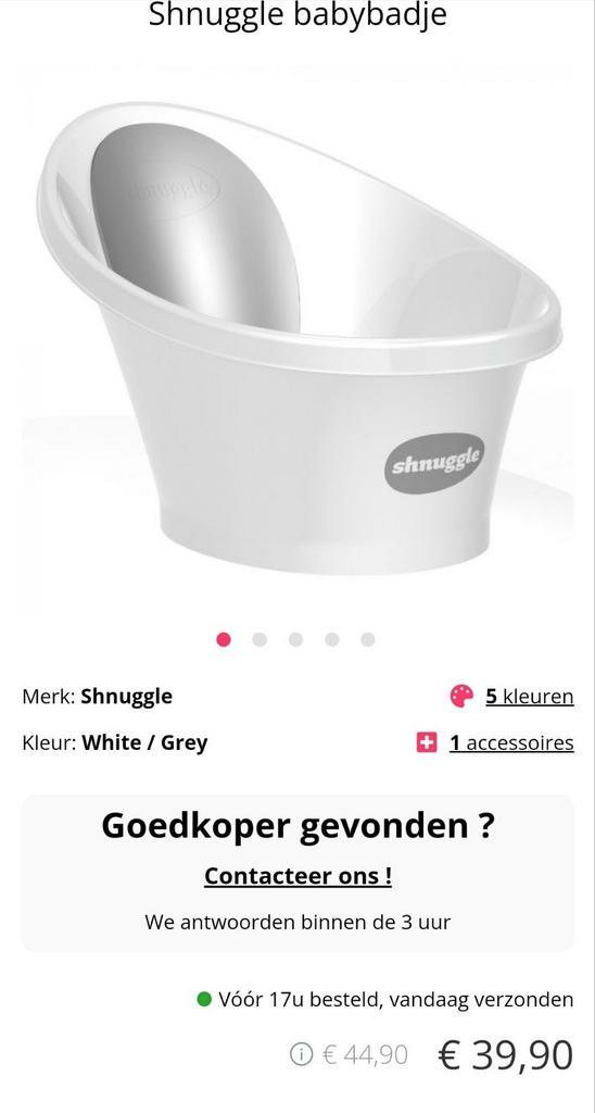 Shnuggle babybadje wit grijs 39 x 62 x 36 cm bad badje, Kinderen en Baby's, Badjes en Verzorging, Zo goed als nieuw, Badje, Ophalen
