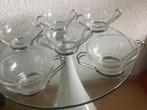 6 vintage glazen soepkommen in RVS houder, Ophalen of Verzenden, Zo goed als nieuw