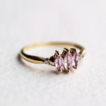 Vintage 9K trilogy ring Roze saffier & Diamant - 18,25 beschikbaar voor biedingen
