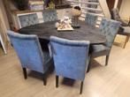 *VOORRAAD* 6 Landelijke Eetkamerstoelen Bianca Licht Blauw 1, Nieuw, Ophalen of Verzenden, Stof, Vijf, Zes of meer stoelen
