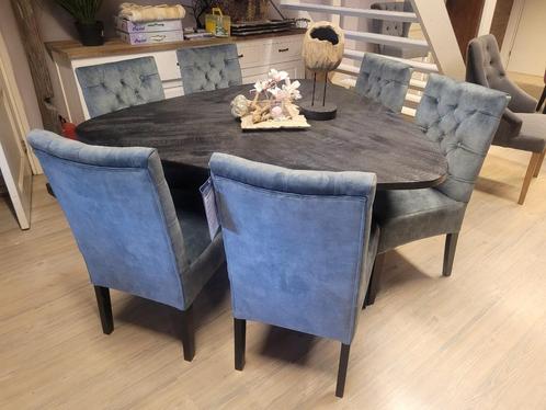 *VOORRAAD* 6 Landelijke Eetkamerstoelen Bianca Licht Blauw 1, Huis en Inrichting, Stoelen, Nieuw, Vijf, Zes of meer stoelen, Stof