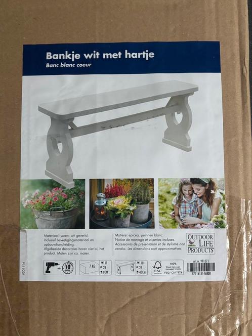 Wit houten bankje voor binnen en buiten, nieuw, tuinbank, Huis en Inrichting, Woonaccessoires | Overige, Nieuw, Ophalen of Verzenden