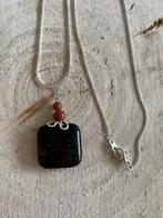 Uitverkoop! Ketting met obsidiaan en goudzand, 45 cm.., Overige materialen, Zilver, Sieraden Uitberkoop, Verzenden