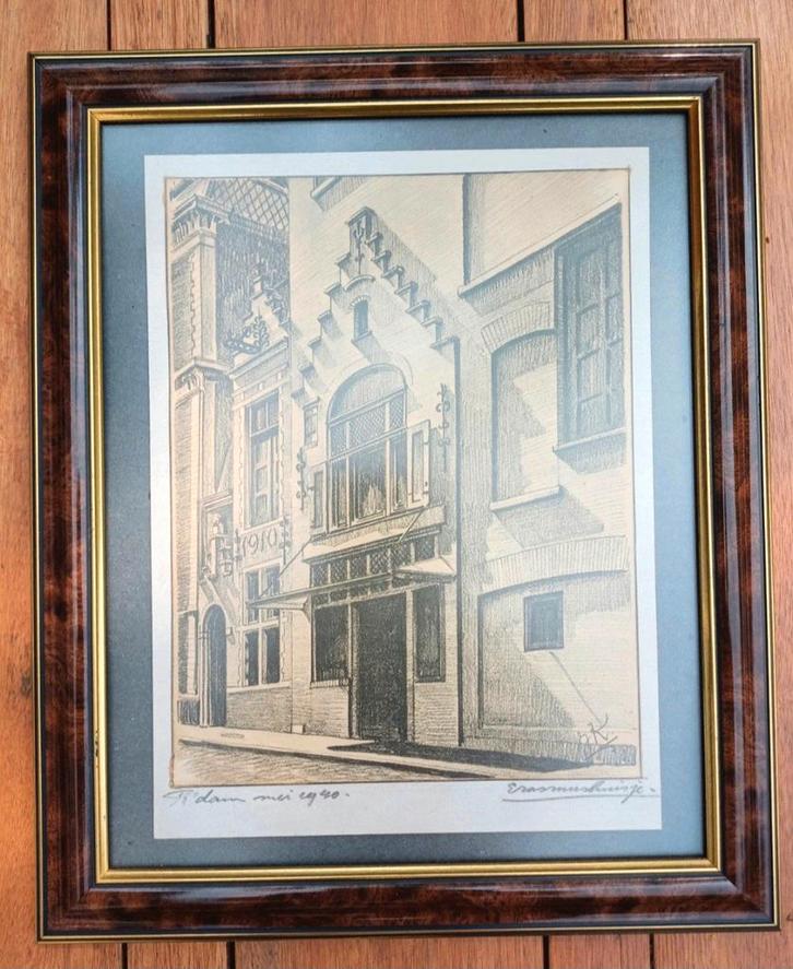 Ets Erasmus Huisje Rotterdam, ingelijst, Antiek en Kunst, Kunst | Etsen en Gravures, Ophalen of Verzenden