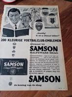 Advertentie Samson shag Niemeyer voetbalclub emblemen 1962, Verzamelen, Rookartikelen, Aanstekers en Luciferdoosjes, Ophalen of Verzenden