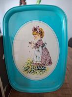 Vintage Dienblad met Meisje en Katjes, Huis en Inrichting, Woonaccessoires | Dienbladen, Ophalen of Verzenden, Gebruikt, Vierkant