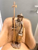 Houten Beeld - Wandelaar met Lantaarn, Antiek en Kunst, Ophalen of Verzenden