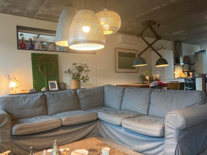 Ikea hoekbank + 2 stoelen type Ektorp + 2 voetenbanken, Huis en Inrichting, Banken | Complete zithoeken, Gebruikt, Ophalen