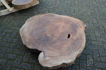 7 verschillenxe Ronde boomstam tafels 90-110cm beschikbaar voor biedingen