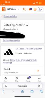 15% korting adidas, Tickets en Kaartjes, Eén persoon, Kortingsbon, Warenhuis- of Winkelbon