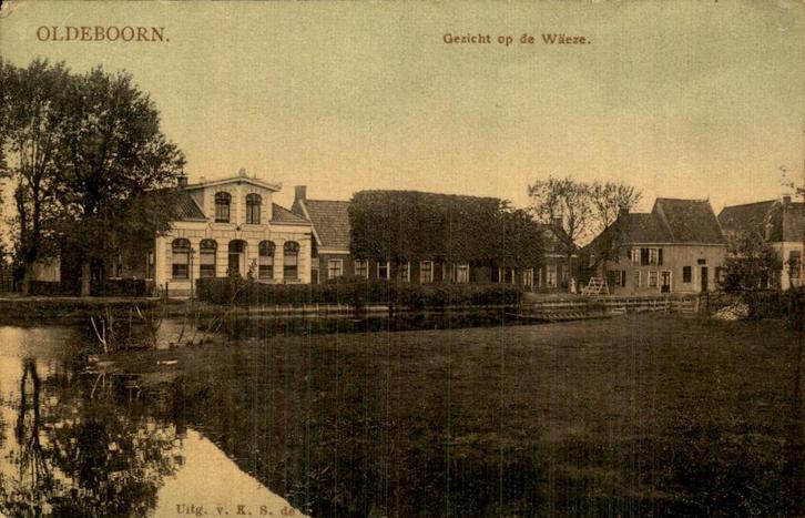 Oldeboorn - Gezicht op de Waeze, Verzamelen, Ansichtkaarten | Nederland, Gelopen, Friesland, Voor 1920, Ophalen of Verzenden