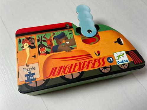 Djeco puzzel Jungle express 16 stukjes, Kinderen en Baby's, Speelgoed | Kinderpuzzels, Zo goed als nieuw, 2 tot 4 jaar, 10 tot 50 stukjes