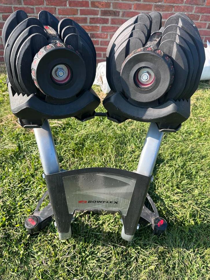 Bowflex 1080i Dumbbells 4-41kg met Standaard, Sport en Fitness, Fitnessapparatuur, Gebruikt, Overige typen, Armen, Metaal, Ophalen of Verzenden