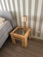 Nachtkastje Rotan Bijzettafel met Glasplaat 2 stuks, Minder dan 55 cm, Gebruikt, Glas, Rechthoekig