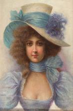 == PORTRET== jonge vrouw met hoed == c a 1900 ==, Antiek en Kunst, Ophalen of Verzenden