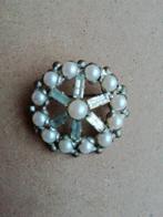 Vintage / brocante broche, rond, Ophalen of Verzenden, Gebruikt, Zilver, Overige materialen