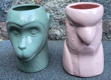 Apenkop & Papegaai Bloempotten Set beschikbaar voor biedingen