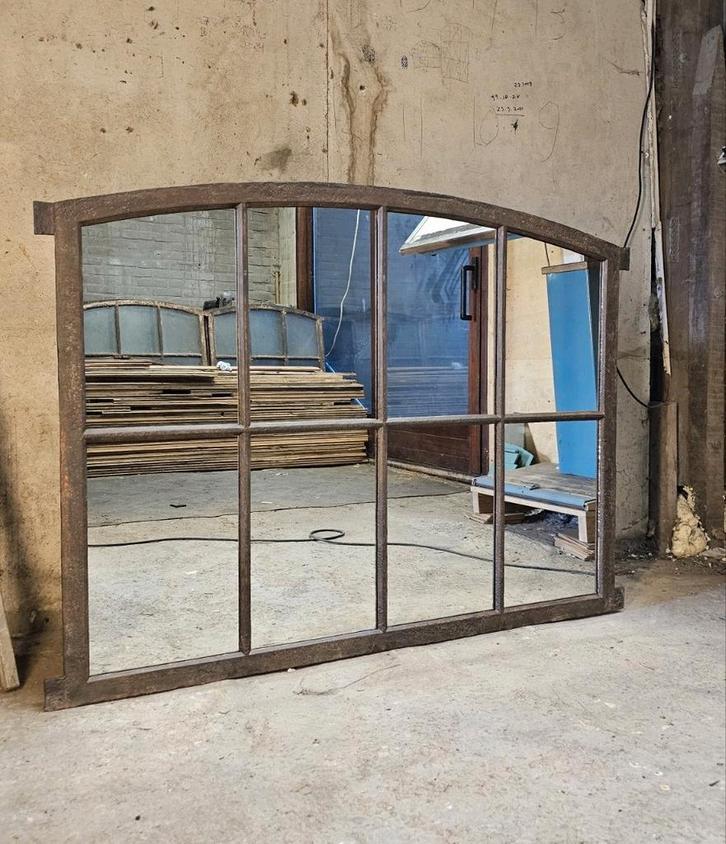 Industriële gietijzeren stalraam spiegel | 107,5x150 cm |, Huis en Inrichting, Woonaccessoires | Spiegels, Nieuw, Minder dan 100 cm