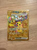 Gold Pikachu Surging Sparks, Hobby en Vrije tijd, Verzamelkaartspellen | Pokémon, Ophalen, Zo goed als nieuw, Losse kaart