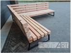 L-vorm Hoek loungebank Massive staal met douglas balken, Tuin en Terras, Tuinsets en Loungesets, 4 zitplaatsen, Hardhout, Bank