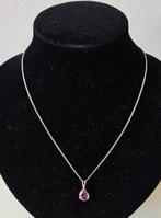 Zilveren ketting met hanger, paarse steen, 72,5 cm, Ophalen of Verzenden, Zilver