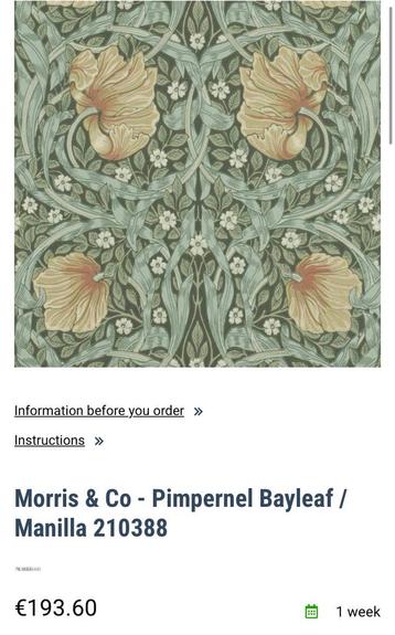 Morris & Co. Behang pimpernel - 2 dichte rollen + 3 extra beschikbaar voor biedingen
