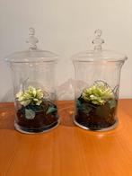 Decoratieve Glazen Potten met Bloemen, Huis en Inrichting, Woonaccessoires | Kandelaars en Kaarsen, Ophalen, Overige materialen
