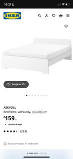 Ikea tweepersoonsbed Askvoll (gratis afhalen), Ophalen, Wit, Tweepersoons, 140 cm