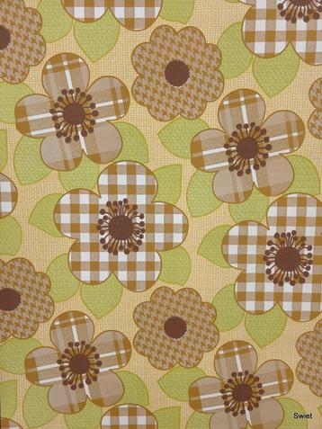 7539 retro bloemenbehang bruin groen funky 70s swiet beschikbaar voor biedingen