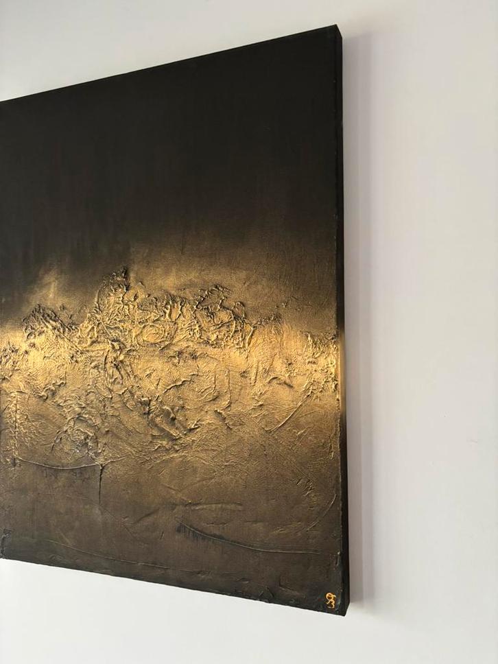 Abstract schilderij goud zwart reliëf, Antiek en Kunst, Kunst | Schilderijen | Abstract, Ophalen of Verzenden