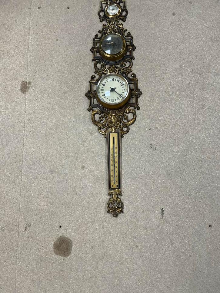 Antieke Wandklok met Thermometer en Barometer, Antiek en Kunst, Antiek | Klokken, Ophalen