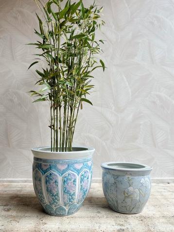 Vintage keramieken plantenpotten / bloempotten blauw / roze beschikbaar voor biedingen