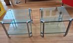 2x vintage glazen design bijzettafel Peter Ghyczy jaren 70, Gebruikt, Vierkant, 55 tot 75 cm, Glas