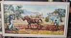 Ploegende man met paard olieverf schilderij, gesigneerd, Ophalen