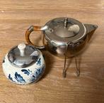 Antieke tinnen theepot, suikerlepel, suikerpot, Ophalen of Verzenden