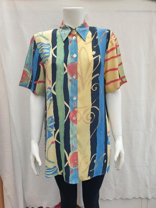 Mooie vintage blouse, maat 40/L - patroon - 90's, Kleding | Dames, Blouses en Tunieken, Gedragen, Maat 38/40 (M), Blauw, Ophalen of Verzenden