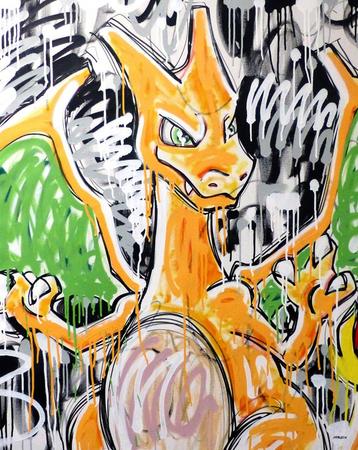 Charizard Schilderij canvas 100x80 cm | Harleen (1986) beschikbaar voor biedingen