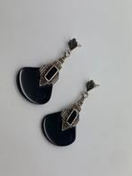 X239 Prachtige vintage zilveren oorbellen onyx markasiet, Sieraden, Tassen en Uiterlijk, Oorbellen, Hangers, Ophalen of Verzenden